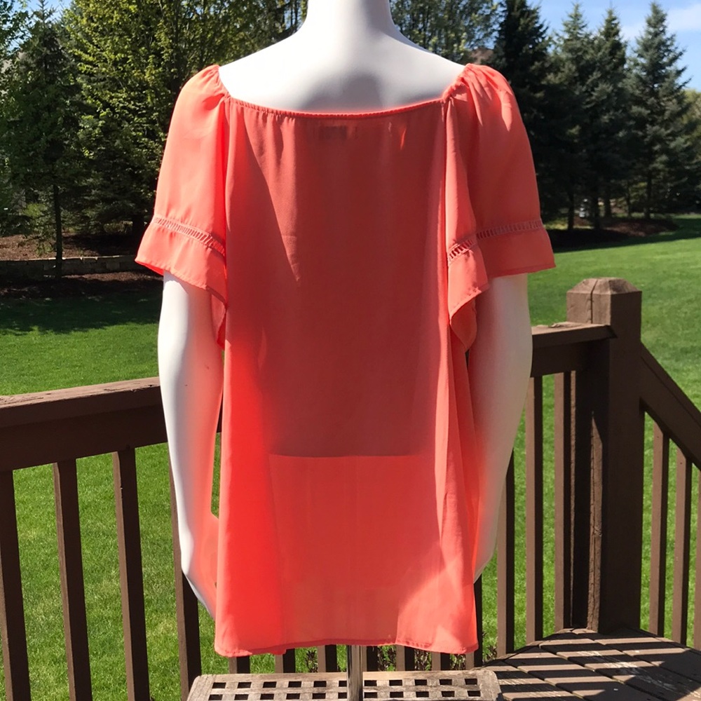 Umgee + USA Orange Boho Short Sleeve Tunic Blouse 1X - Picture 6 of 9